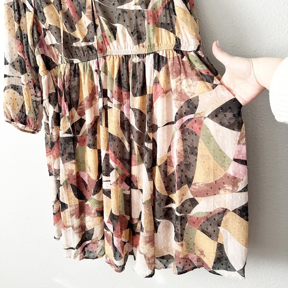 Torrid Clip Dot Abstract Geo Print Chiffon V Neck 3/4 Sleeve Dress Size 2X‎ - Picture 4 of 13
